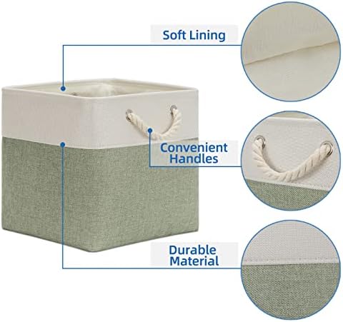 Temary Cube Storage Baskets for Shelves 12 Inch Storage Cubes 4pack Fabric Storage Baskets for Organizing Clothes, Closet Basket with Rope Handles for Home (White&Green) - Image 3