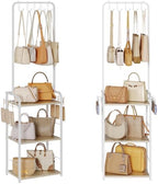 Tall Purse Organizer for Closet with Wood Shelves, Metal Floor-Standing Purse Rack Stand, Narrow High-Capacity Purse Storage and Bag Organizer for Bedroom, Entryway and Small Space by Hayexiha