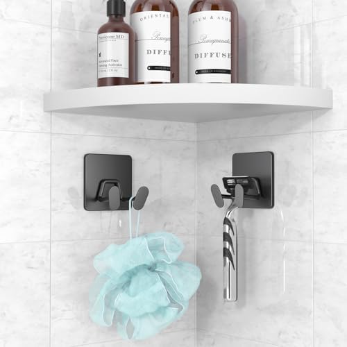 Adhesive Shower Hooks for Inside - Extra Sticky Stainless, Razor Holder Shower Accessories, Wall Mounted Self-Adhesive Double Hooks for Razor, Loofah, Towel, Shaver, Coat, Key, Matt Black, 4-Pack - Image 3