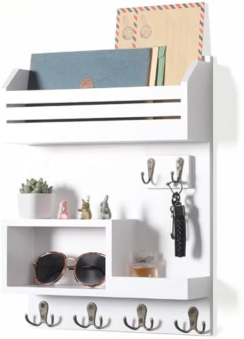 Key Holder for Wall, Wall Mounted Mail Organizer with 6 Metal Key Hooks, Key Racks for Home Entryway Decor, Luxury White by Mutsault