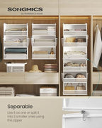SONGMICS Widended Hanging Closet Organizer and Storage, 6-Tier, Separable | Foldable,Fabric Storage Shelf with 4 Side Pockets, Metal Hooks and Bamboo Inserts, Cloud White, TINA Collection URCH007W01 - Image 3