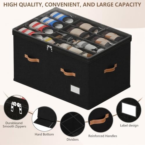 Shoe Organizer for Closet, 2 Pack Shoe Storage Bins Foldable Shoe Storage Box Containers with Clear Cover and Sturdy Handles, Shoe Rack for Closet Storage for Sneakers Heels Slippers, Fit 12-24 Pairs - Image 2