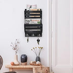 Unistyle Rustic Mail Organizer Wall Mount with 4 Key Hooks,Mail Holder Wall Mounted，Hanging Mail Organizer,Letter Holder for Wall,Key Hanger for Letter, Magazines, Keys, Dog Leashes - Image 3