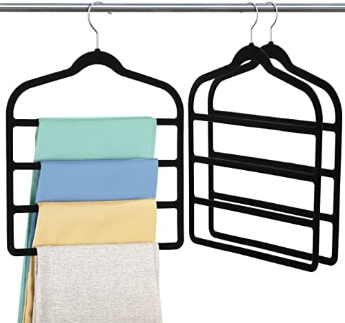 Velvet Pant Clothes Hanger Space Saving Non Slip Hanger Jean Slack Hangers | Multiple Velvet Hanger Closet Organizer Storage and Organization for Jeans,Scarf,Tie(Black,3) by Myfolrena
