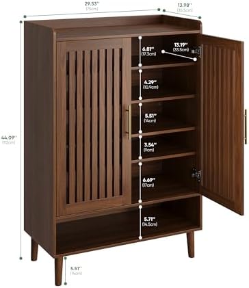 Shoe Cabinet, Large 6-Tier Shoe Storage Cabinet with Louvered 2 Doors, 44" Tall Freestanding Entryway Shoe Cabinet with Adjustable Shelves, Modern Shoe Organizer Cabinet, Shoe Rack Cabinet (Walnut) - Image 2