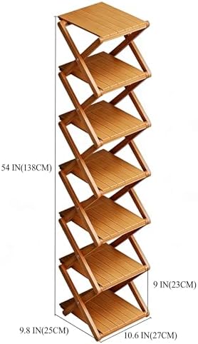 Bamboo Shoe Rack - No Assembly Required, Tall Narrow Foldable Shoe Organizer, Space-Saving Multifunctional Shelf for Entryways, Corners, Bedrooms, Balconies, 7 Layer Brown (Reinforced And Thickened ) - Image 3