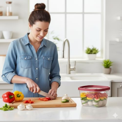 Tribello BPA-Free Plastic Food Storage Set, Red Vented Lids - Microwave, Dishwasher Safe: Perfect for Meal Prep, Leftovers, and Kitchen Organization (3 x 7-Cup) - Image 3