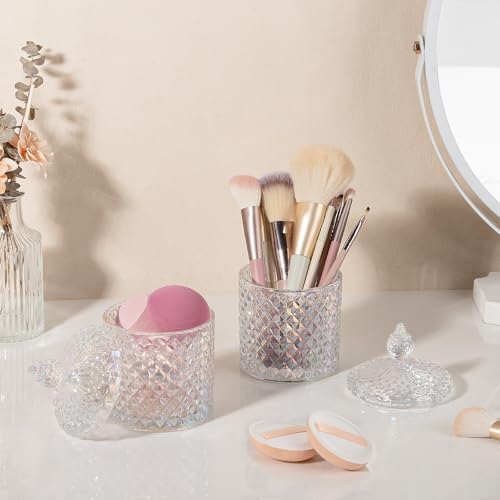 2 Pack Qtip Holder Apothecary Jars with Lid, Thick Glass, Iridescent Clear - Image 5