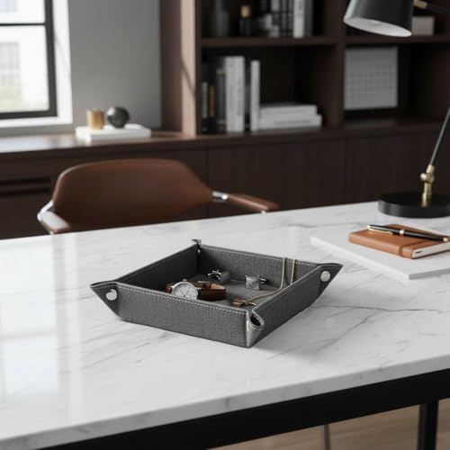 UnionBasic Small Valet Tray, Jewelry Tray for Rings Watches Earrings, Entryway Catchall Caddy for Coins Keys Change, Nightstand Bedside Valet Holder, Trays for Electronic Gadgets, Barry Grey - Image 5