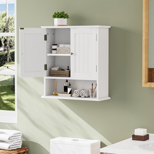Smuxee White Bathroom Cabinet Wall Mounted, Small Bathroom Medicine Cabinet with 2 Door Adjustable Shelves, Bathroom Wall Cabinet Over Toilet for Laundry Room Kitchen - Image 2