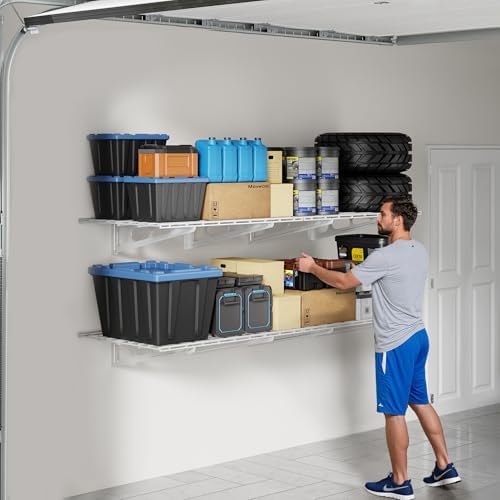 FLEXIMOUNTS 2-Pack 2x6ft Garage Shelving 24-inch-by-72-inch Heavy Duty Wall Mounted Shelves Garage Storage Rack Floating Shelves, 1400lbs Load Capacity, White, Classic Series - Image 2