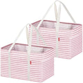 LHZK 2 Pack Utility Tote Bag with Metal Wire Frame and the Sides Rinforced, Large Tote Bag with Handle, Reusable Grocery Bags Foldable, Beach Bag, Car Tote (Pink, 18.5''x11.8''x11.5'') by LHZK