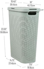 Mind Reader Slim Laundry Hamper with Lid, 40L Clothes Basket, Narrow Tapered Design with Ventilated Cutout Pattern, Plastic, Mint - Image 3