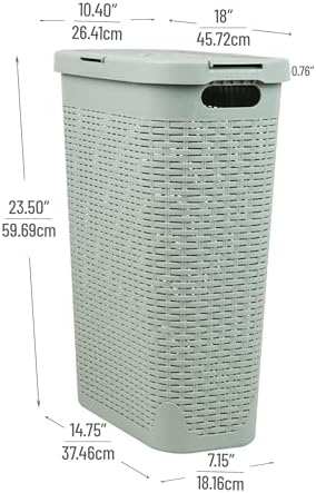 Mind Reader Slim Laundry Hamper with Lid, 40L Clothes Basket, Narrow Tapered Design with Ventilated Cutout Pattern, Plastic, Mint - Image 3