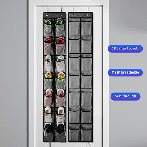 KEEPJOY 2 Pack Grey14 Pockets Over the Door Shoe Organizer, Hanging Shoe Organizer with 4 Hooks Door Shoe Holder with Mesh Deep Pockets Closet Door Shoe Storage Bag (Grey-2Pack) - Image 6