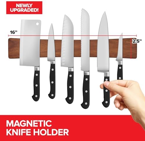 16 Inch Acacia Wood Magnetic Knife Holder with Multipurpose Use, Magnetic Knife Holders for Kitchen, Wooden Knife Rack, Magnet Strips for Knives & Metal Utensils, Tool Holder, Art Supply Organizer - Image 2