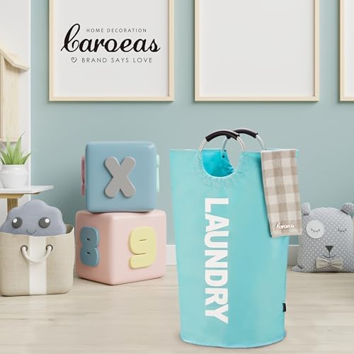 Caroeas 100L Laundry Basket,Large Laundry Hamper, Laundry Bag with Padded Handles, Clothes Hamper Stands Up Well, Collapsible Free Standing Easy Storage Washing Bin (Light Blue,100L) - Image 6