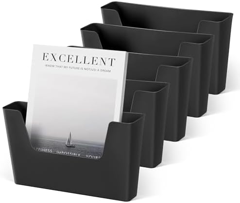 YOHOM Adhesive File Holder Plastic Document Folder Door No Drilling Mount Mail Magazine Organizer A4 Filing Envelopes Folder, Office Wall Mount Single Pocket (BLACK, 5 PCS) by Yohom
