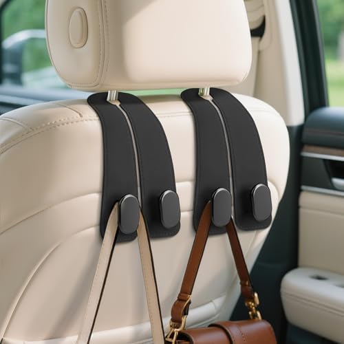 Car Seat Headrest Hooks, 2PCS Universal Car Purse Hook Leather Car Bag Hook by Fitnice