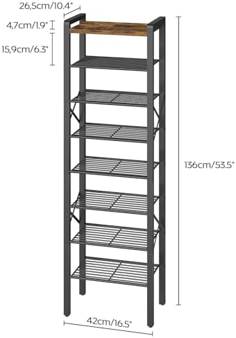 YATINEY 8-Tier Narrow Shoe Rack, Tall Shoe Rack for 8-16 Pairs, Slim Shoe Storage Organizer with Wooden Top, Space Saving, Metal Frame, for Entryway, Rustic Brown and Black SS608BR - Image 3