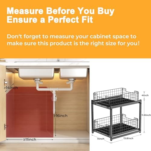 Under Sink Organizer, 2-Tier Pull Out Cabinet Organizer, Kitchen Bathroom Organizer and Storage, Spice Rack for Kitchen, Multi-use Sliding Drawers Shelves, Pack of 2 - Image 2