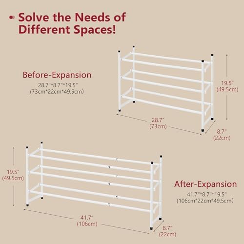 Tajsoon Expandable Shoe Rack for Closet 3 Tier, 28“-41“Stackable, White - Image 3