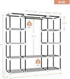 VTRIN Portable Closet Wardrobe for Hanging Clothes 57.3 Inch Large Capacity Clothes Rack with Cover, 10 Storage Organizer Shelves, 1 Hanging Rods and 6 Pockets, Free Standing Closet for Bedroom, Grey - Image 3
