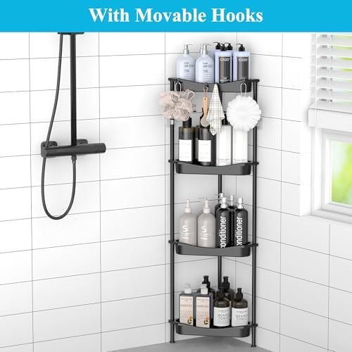 HuggieGems Metal Floor Standing Corner Shower Caddy, Jet Black, 4 Tier - Image 6