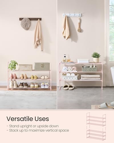 SONGMICS Shoe Rack, 3-Tier Shoe Organizer, Metal Storage Shelf | for Entryway, Upright or Upside Down, for 16-20 Pairs, Stackable, 11.8 x 36.2 x 21.7 Inches, Jelly Pink ULSA303S01 - Image 4