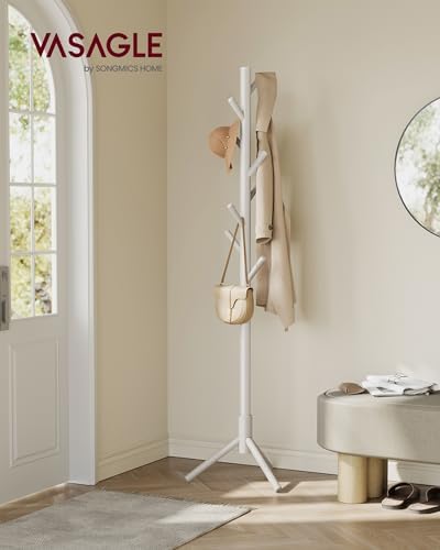 VASAGLE Solid Wood Coat Rack, Free Standing, Tree-Shaped, with 8 Hooks - Image 2