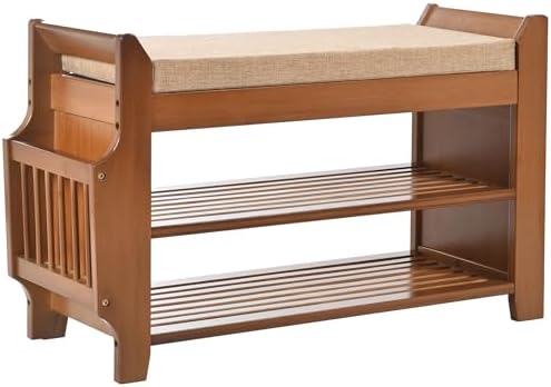 PETKABOO Shoe Bench with Hidden Drawer and Side Holder, 2 Tier Entryway Bench with Storage 31.5 in, Bamboo Shoe Rack with Cushion for Entryway Hallway Living Room Bedroom by PETKABOO