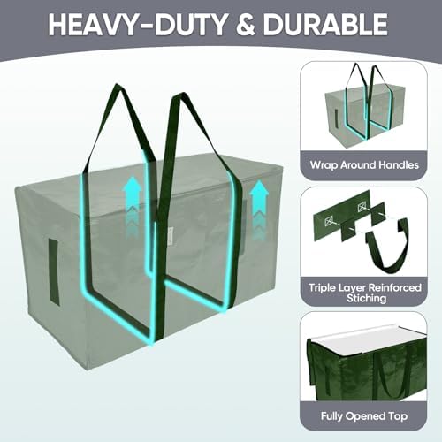 TICONN 8 Pack Extra Large Moving Bags Heavy Duty with Zippers & Carrying Handles, Durable Storage Bags Moving Boxes for Closet Organizers and Storage (8 Pack, Olive) - Image 3