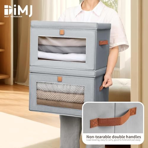 DIMJ Storage Bins with Lids - 8 Pack Large Fabric Closet Organizer with Window & Handles, Collapsible Decorative Storage Boxes for Shelves Under Bed, Books Clothes Blankets Sweaters Organization - Image 6