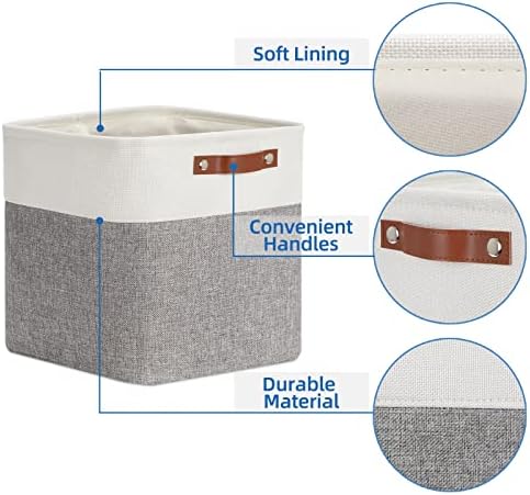 Temary 12 Inch Storage Baskets Foldable Fabric Storage Cubes 4PCs Storage Bins Organizer with Handles, Baskets for Organizing Clothes, Towels (White & Grey, 12 x 12 x 12) - Image 3