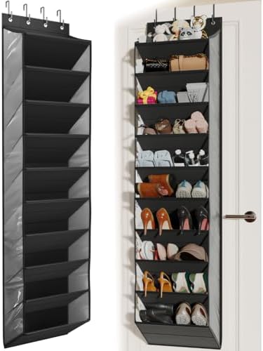 Mefirt 20-25 Pairs Over the Door Shoe Organizer, Clear Pockets Shoe Rack for Closet Door, 10-Tier Hanging Shoe Rack for Boots, Behind the Door Shoe Holder Fit All the Family's Sneakers, Heels, Black by Mefirt