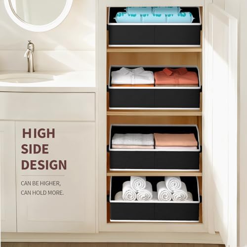Homsorout Storage Bins for Shelves - Large Trapezoid Closet Shelf Organizer, Fabric Organization Bins with Handles, Storage Baskets for Clothes, Towel, Blanket, 6 Pack, Black - Image 6