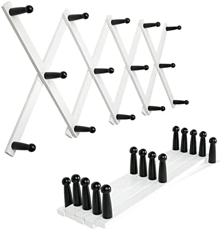 SKOLOO Hat Rack for Wall with 14 Hooks, Pack of 2, Solid Wooden, Modern, Expandable Coat Rack Wall Mount for Coats, Hats, Bags, Baseball Caps, Black on White by SKOLOO