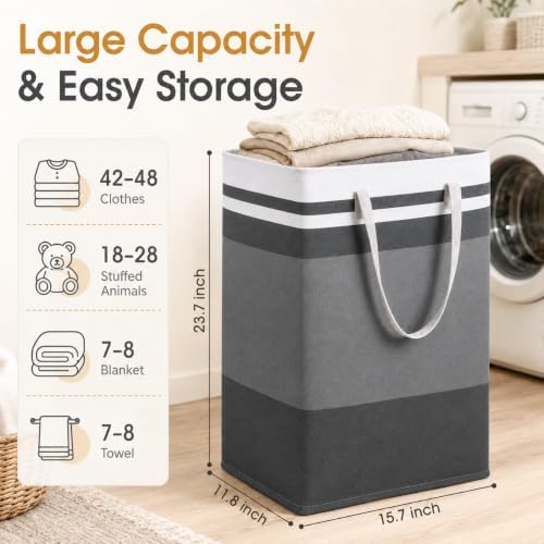 2 Pack Large Laundry Baskets, Laundry Hampers, Freestanding Waterproof Collapsible Clothes Basket with Easy Carry Handles in Laundry Room Bathroom Bedroom Dorm,Grey,75L - Image 3