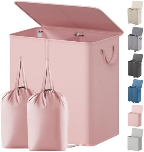Lifewit Double Laundry Hamper with Lid, Removable Laundry Bags, Pink by Lifewit