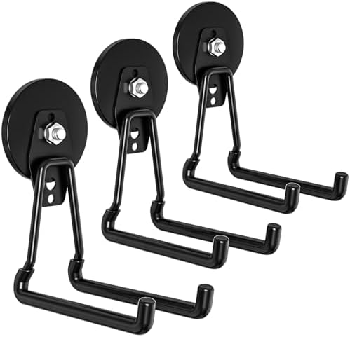 Upgraded Magnetic Garage Hooks, 3-Pack Large Rubber-Coated Utility Hooks for Power Tools, Hoses and Garden Tools, No-Drill Storage for Metal Cabinets and Workshops by Lvoess