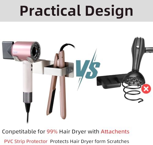 Hair Dryer Holder Wall Mounted, Stainless Steel Blow Dryer Holder for Bathroom, Hair Dryer and Straightener Holder Adhesive or Drilling, Hair Tool Organizer for Salon Barber Shops Banjekt - Image 6