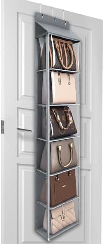 Lirex Over The Door Purse Organizer & Purse Shelf for Closet – Handbag Storage Organizer with Purse Hanger. Perfect for Scarves, Hats, and Leggings. L (15.7'' x 5.7'' x 68''), Grey by Lirex