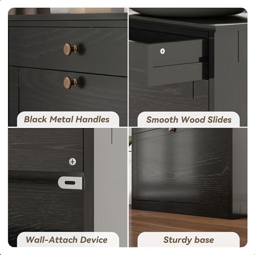 Wood Shoe Storage Cabinet, Hidden Shoe Rack Cabinet with 2 Flip Drawers - Image 6
