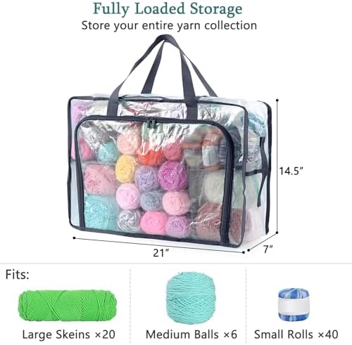 MYBAGZING Clear Yarn Storage Bags, 21" Large Flat Under Bed Yarn Organizer with Zipper & Handles, Stackable Knitting and Crochet Storage for Closet Shelves, Craft Room, Yarn Skeins, Hooks & Needles - Image 5