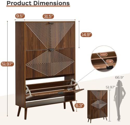Shoe Cabinet with 3 Flip Drawers, 31.5'' W Narrow Shoe Storage for Entryway - Image 2