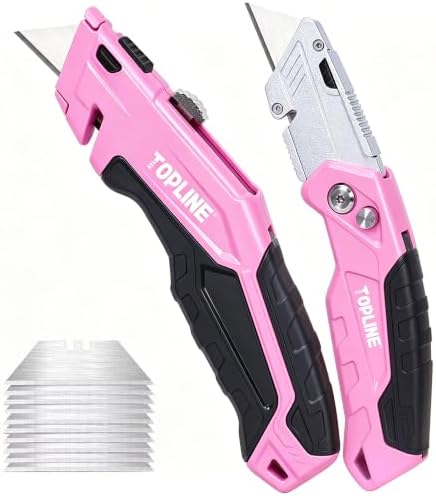 TOPLINE 2-Pack Pink Utility Knife Set, Retractable Pink Box Cutter by TOPLINE