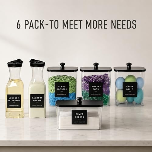4+2 Pack Laundry Pods Containers & Dryer Sheet Holder & Laundry Detergent Dispenser, Laundry Room Organization and Storage Jars with Lids, Labels and Scoops for Scent Booster, Powder, Pods - Image 4