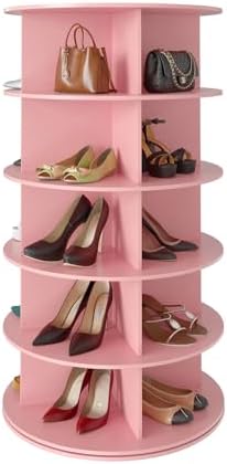 SpaceAid 5 Tier Rotating Shoe Rack Tower, Spinning Shoe Display Lazy Susan, Revolving 360 Shoe Rack Storage Round Carousel, Vertical Handbag Rotate Shoes Closet Organization (5-Tier Pink) by SpaceAid