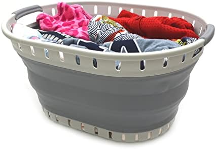 SAMMART 25L (6.6 gallon) Collapsible Plastic Laundry Basket - Foldable Pop Up Storage Container/Organizer - Portable Shopping Basket - Space Saving Hamper (Oval set of 2, Dark Grey) - Image 4