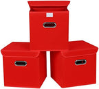 Closet Organizers Fabric Storage Bins With Lids Collapsible Cube Storages Organizer Basket With Handles,Storage Boxes for Clothes Storage,Office,Toys,3 Pack,（Red by SEVENDOME